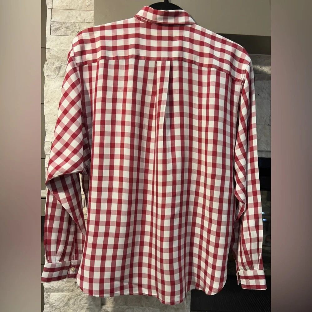 Loft Red Checkered Button Down Top Size Small Pre… - image 4